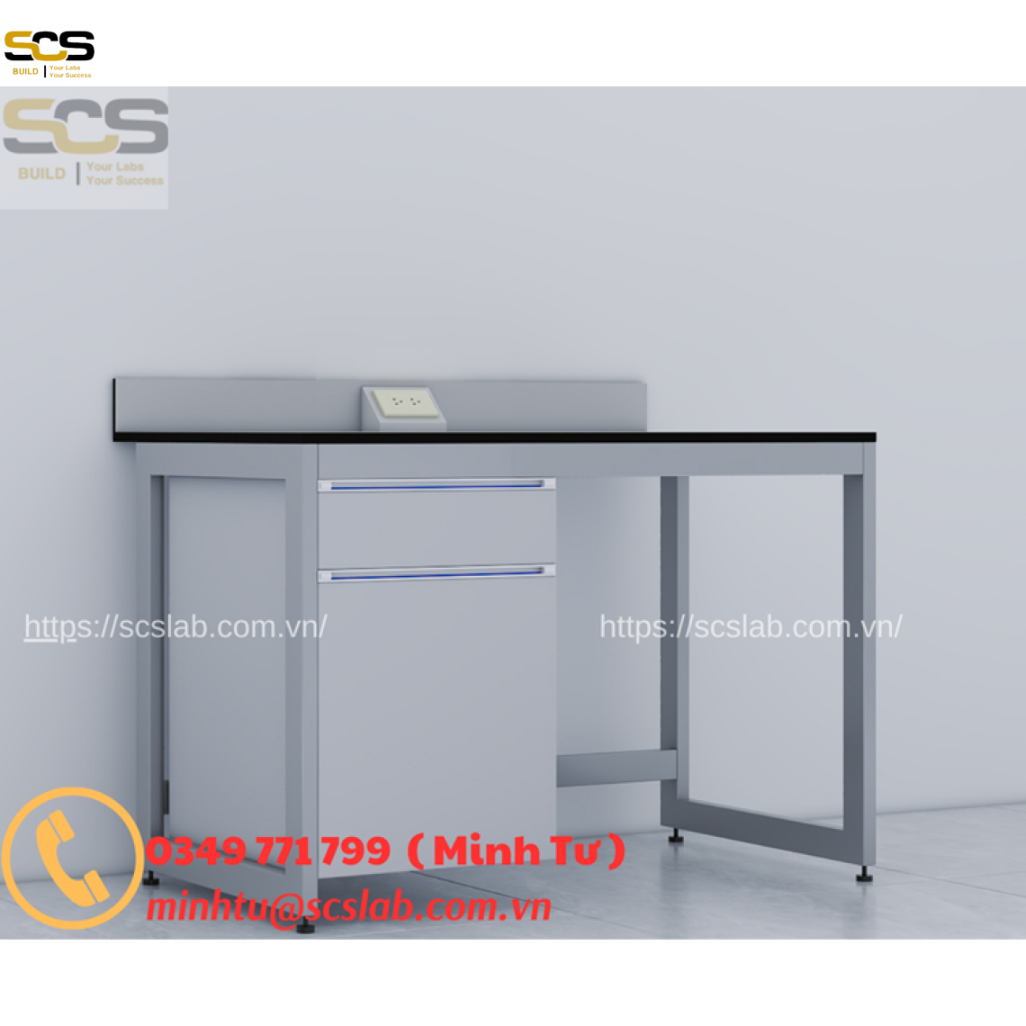 Bàn thí nghiệm đơn, đa dạng kích thước mẫu mã, SCS LAB thi công lắp đặt trên toàn quốc