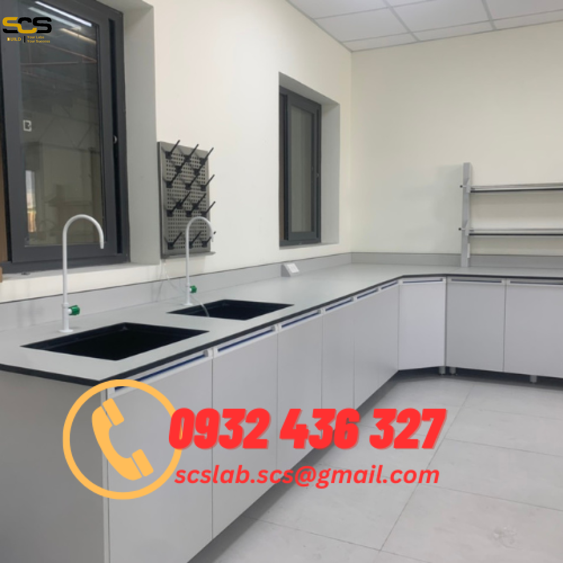Bàn Thí Nghiệm Áp Tường Hình Chữ L Có Chậu Rửa (3265+3250)X750x800mm (Dxrxc)