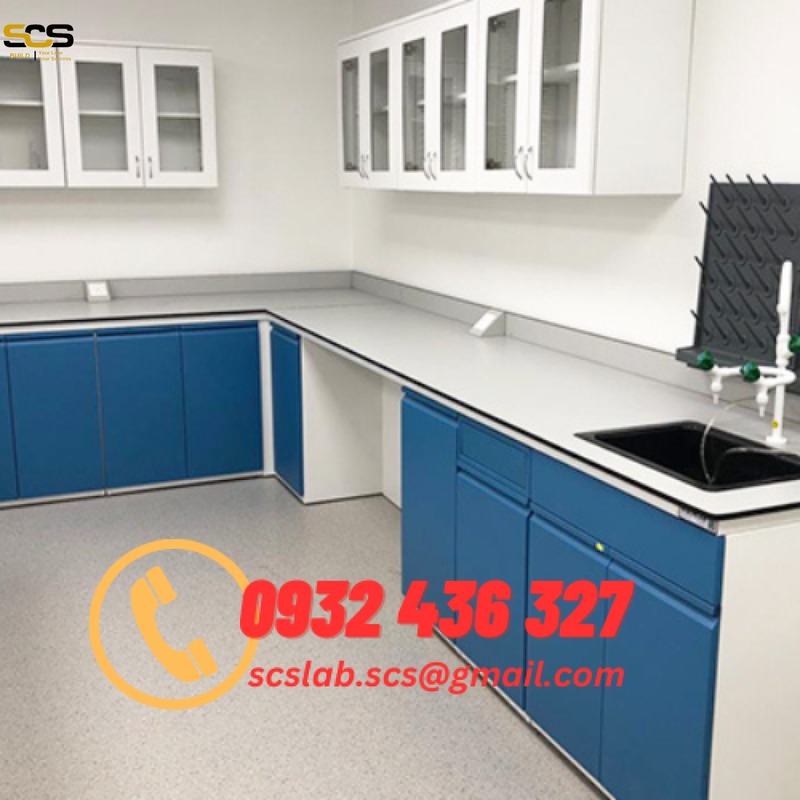 Bàn Thí Nghiệm Áp Tường Hình Chữ L Có Chậu Rửa (3265+3250)X750x800mm (Dxrxc)