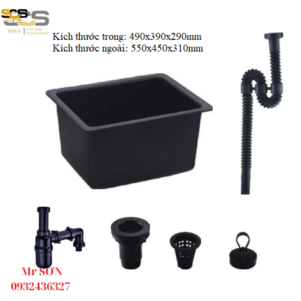 Bồn rửa chuyên dụng chịu hóa chất phòng thí nghiệm kích thước 550mm