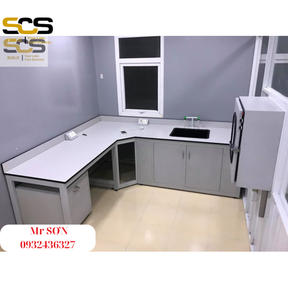 Bàn thí nghiệm áp tường chữ L - Nội thất phòng thí nghiệm