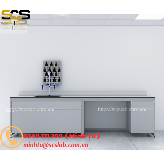 Bàn thí nghiệm áp tường có chậu rửa kích thước 2400mm
