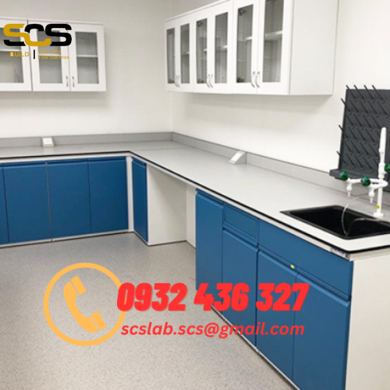 Bàn Thí Nghiệm Áp Tường Hình Chữ L Có Chậu Rửa (3265+3250)X750x800mm (Dxrxc)
